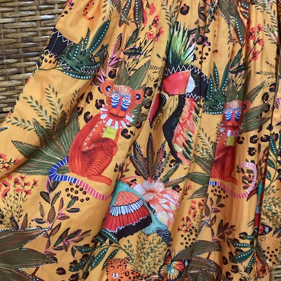 EUC Rachel Zoe Womens Yellow Animal Jungle Print Tropical Tiered Maxi Skirt XS - Picture 2 of 10